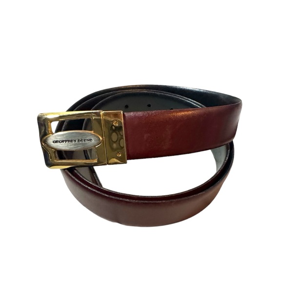 Geoffrey Beene leather belt Reversible Smooth 44 Italy Brown Gold Silver - Picture 1 of 11